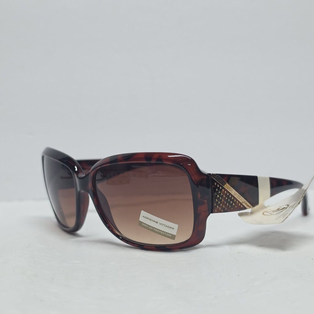 NEW ADRIENNE VITTADINI Women's Sunglasses Brown Tortoise Gold Studded AV1011 215